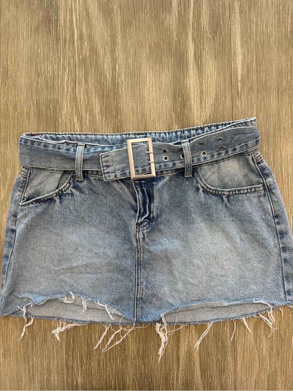 Rewash Low Rise Belted Raw Hem Denim Mini Skirt Size 7 / 28